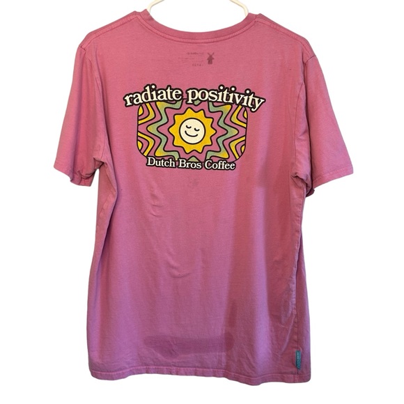 Dutch Bros Pink “Radiate Positivity” LARGE+XL Sun Front Pocket T DB - Picture 3 of 9